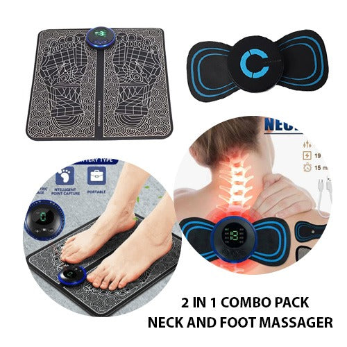 (pack Of 2) Ems Massager For Neck & Foot Combo Pack With Rechargable Battery